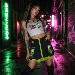 Invader Zim GIR Pleated Mini Skirt Size S NWT Y2K Alt Hot Topic Cyber Rave Goth
